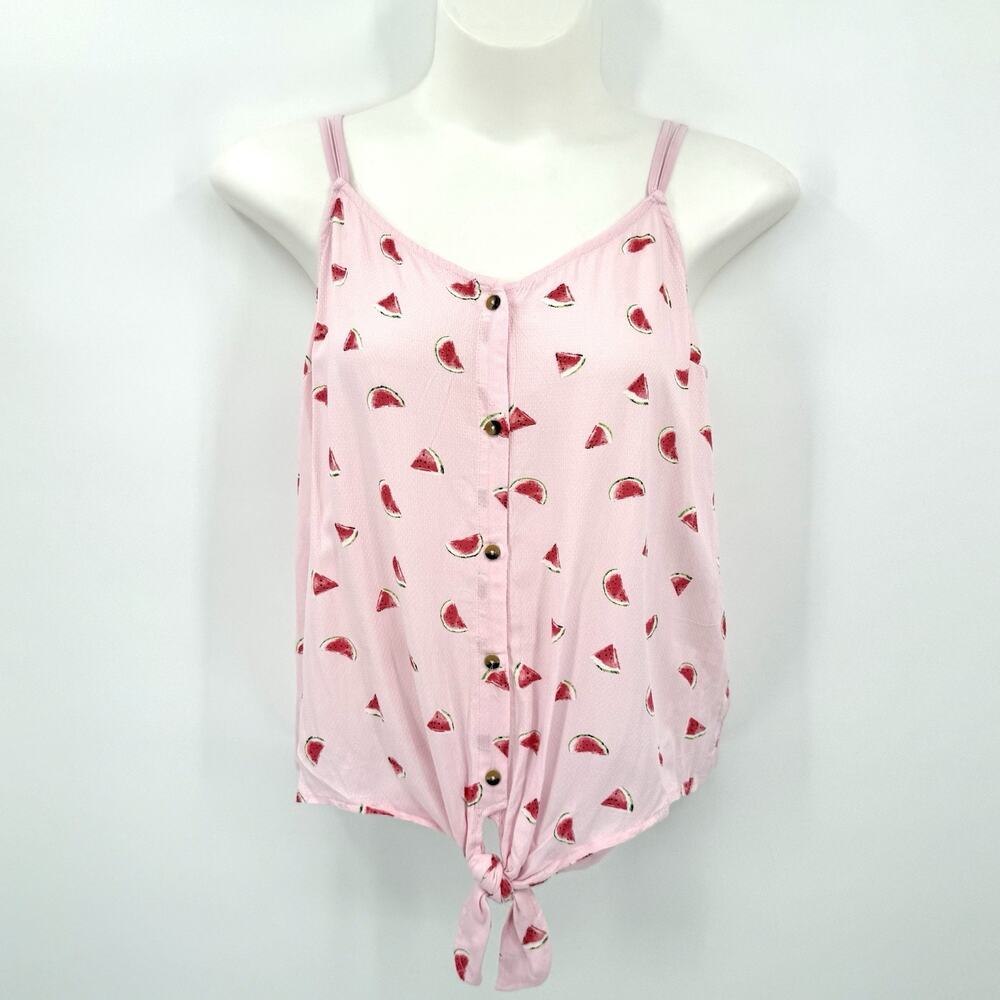 Maurices Womens XL Pink Watermelon Print Tank Top Spaghetti Strap Tie Front